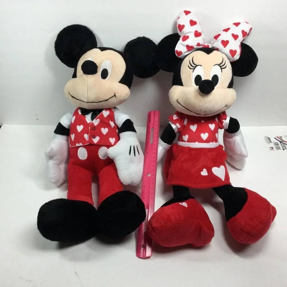 Disney Mickey & Minnie Mouse 18in plush‎ toy 2 stuffed Animal figures Red Hearts